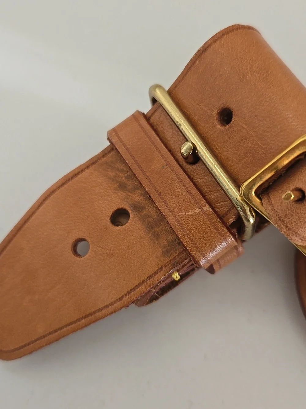 Louis Vuitton Brown Leather Luggage Tag with Yellow Stitching, GUC